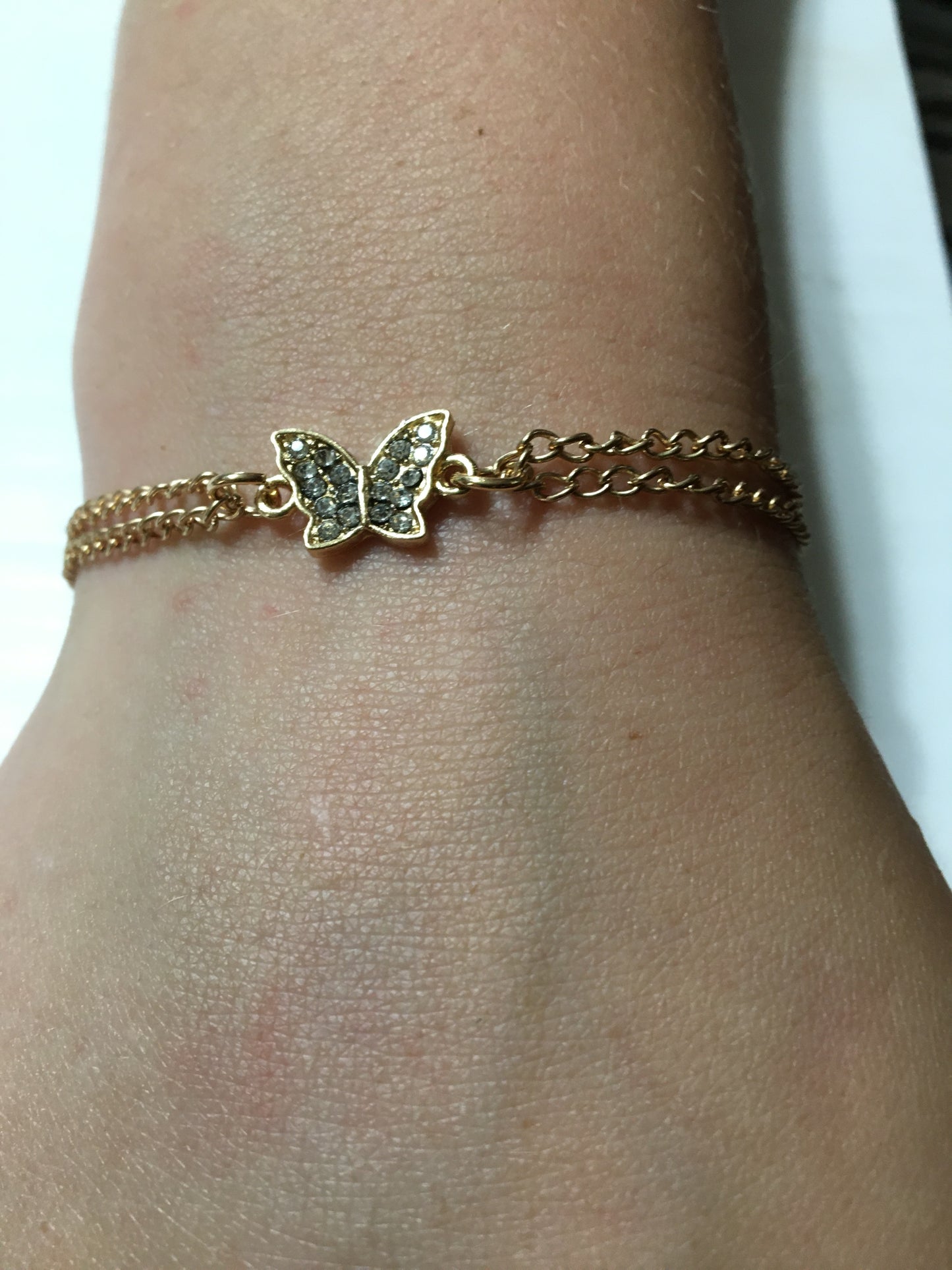 Double Chain Rhinestone Butterfly Bracelet B-59 chain