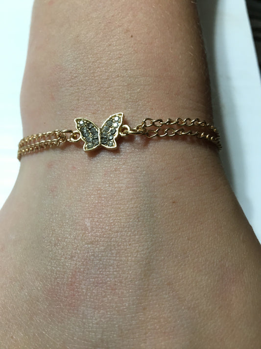 Double Chain Rhinestone Butterfly Bracelet B-59 chain