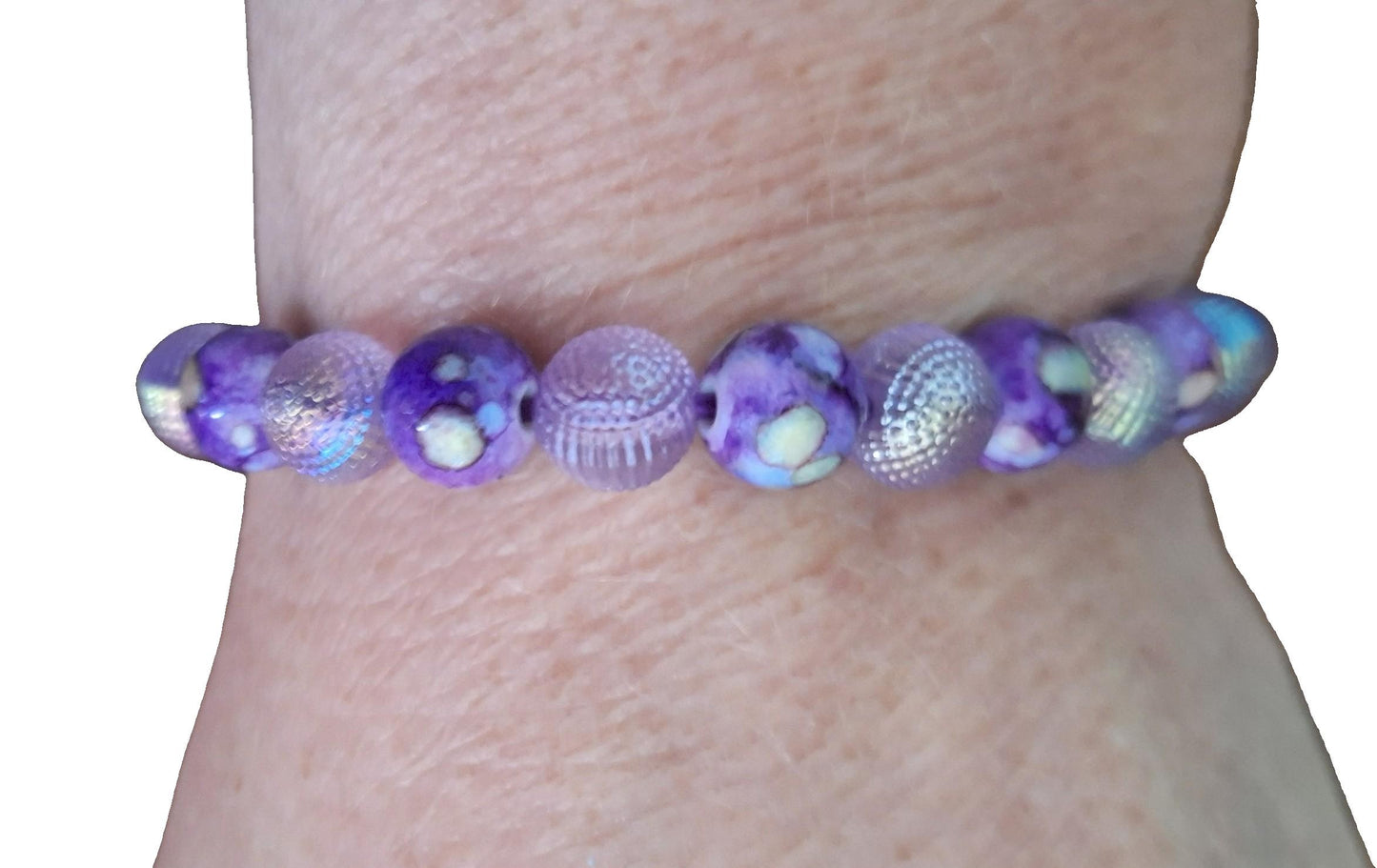 Gradient Purple/Crackle beads B-15 stretchy