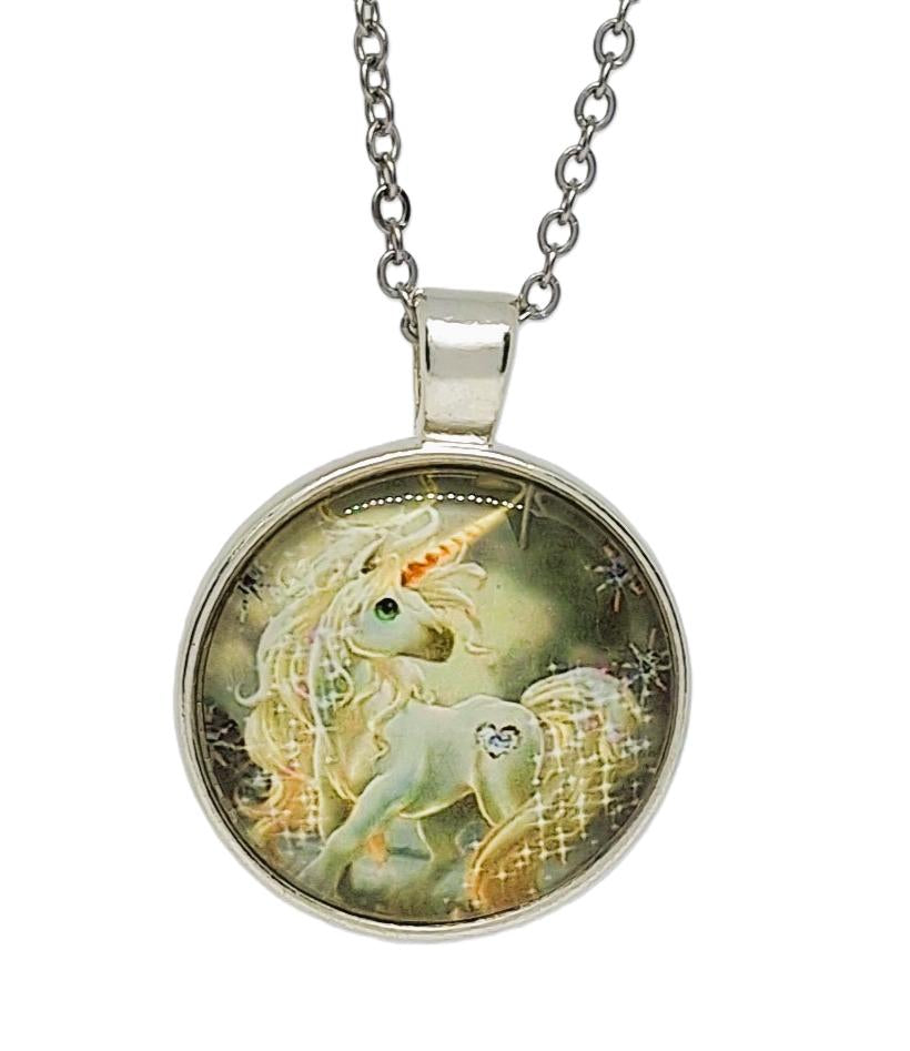 Unicorn Glass Cabochon Necklace N-20