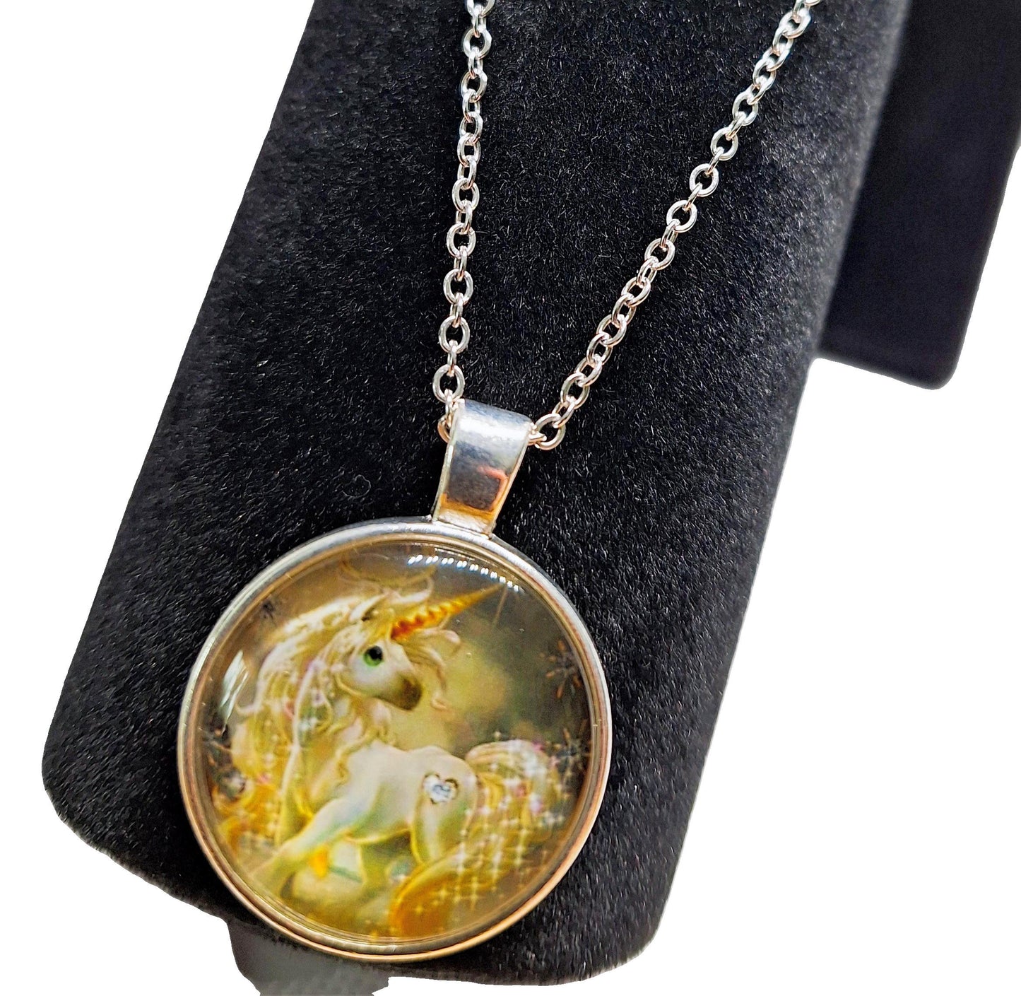 Unicorn Glass Cabochon Necklace N-20
